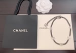 Chanel Ruthenium Crystal Chain Cc Lucky Charms Choker Silver Necklace