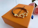 Louis Vuitton Leather Twice Gold Heart Bracelet