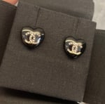 Chanel Cc Black Heart Earrings