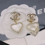 Chanel 22C Heart Pearl Pendant Cc Dangle Earrings