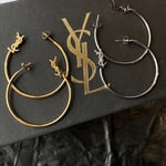 Saint Laurent YSL Logo Big Round Earrings Silver Tone