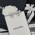 Chanel Crystal Cc Bow Drop Earrings Silver