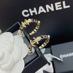 Chanel Gold &Amp; Black Metal Hoop Earrings