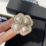 Chanel Cc Flower Brooch Gold With Pearl Heart