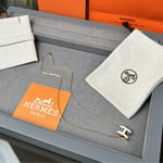 Hermes Mini Pop H Pendant Necklace White And Gold