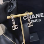 Chanel Crystal Cc Drop Earrings Gold
