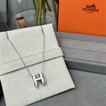 Hermes Mini Pop H Pendant Necklace White And Silver