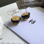 Chanel Button Black Earrings