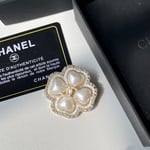 Chanel Cc Flower Brooch Gold With Pearl Heart