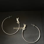 Saint Laurent YSL Logo Big Round Earrings Silver Tone