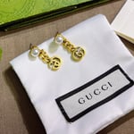 Gucci Pearl Double G Earrings Gold 645665 I4620 8078
