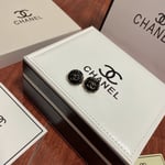 Chanel Button Black Earrings