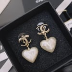 Chanel 22C Heart Pearl Pendant Cc Dangle Earrings