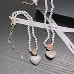 Chanel Large Heart Pearl Pink Crystal Cc Necklace