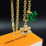 Louis Vuitton Lv Blooming Necklace Gold With Green M01867