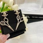 Chanel Cc Lock Crystal Scissors Drop Earrings