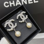 Chanel Silver Tone Metal Cc Pin Brooch Encrusted With Faux Pearls
