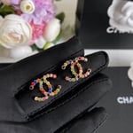 Chanel New Cc Crystal Multi Color Stud Earrings