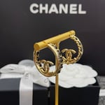 Chanel Gold Toned Metal With Cc Logo Earrings