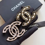Chanel Cc Brooch Black With White Interwoven Chain Pattern