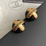 Chanel Button Black Earrings