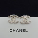 Chanel Cc Crystal Pearl Silver Earrings