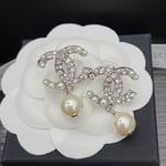 Chanel Silver Tone Metal Cc Pin Brooch Encrusted With Faux Pearls