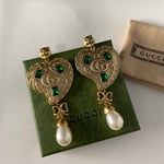 Gucci Gg Heart Earrings With Green Gems