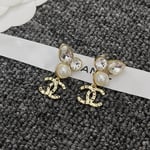 Chanel Pearl Crystal Cc Drop Earrings Gold