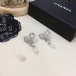 Chanel Bow Silver Pearl Earrings