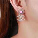 Chanel Cc Earrings Strass Pink