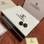 Chanel Button Black Earrings