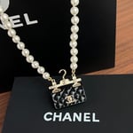Chanel Pearl Metal Resin Quilted Flap Bag Necklace Gold