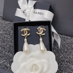 Chanel Cc Pearl Drop Earrings
