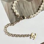 Chanel Pearl Metal Resin Quilted Flap Bag Necklace Gold