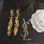 Saint Laurent YSL Leaf Tassel Gold Earrings