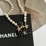Chanel Pearl Metal Resin Quilted Flap Bag Necklace Gold