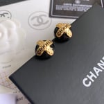 Chanel Button Black Earrings
