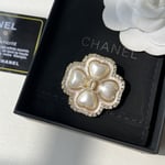 Chanel Cc Flower Brooch Gold With Pearl Heart