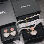 Chanel Large Heart Pearl Pink Crystal Cc Necklace