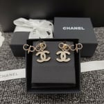 Chanel Metal Pearl Cc Coco Climber Clip On Earrings Gold