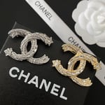 Chanel Cc Brooch Silver With Stones Attached And Two Stars