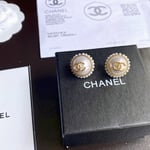 Chanel Button Pearl Earrings