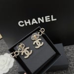 Chanel Metal Pearl Cc Coco Climber Clip On Earrings Gold