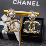 Chanel White Leather & Gold Metal Drop Earrings