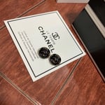 Chanel Button Black Earrings
