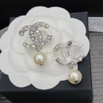 Chanel Silver Tone Metal Cc Pin Brooch Encrusted With Faux Pearls