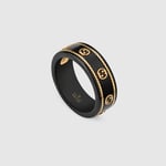 Gucci Icon Ring With Yellow Gold Interlocking G Black