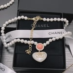 Chanel Large Heart Pearl Pink Crystal Cc Necklace