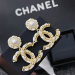 Chanel White Leather & Gold Metal Drop Earrings